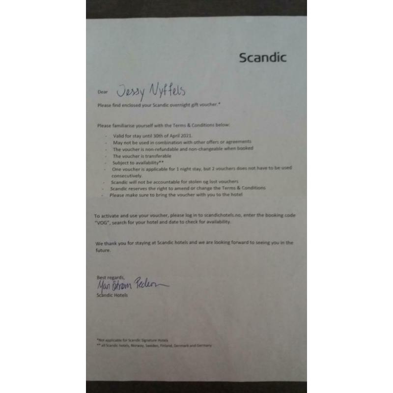 Hotel vouchers Scandic hotels